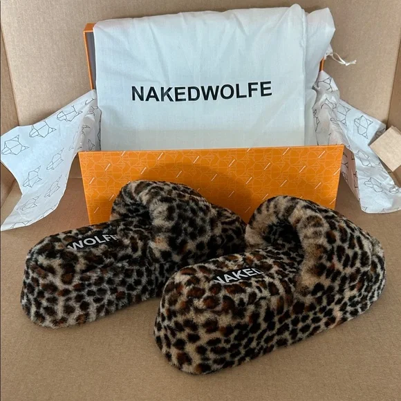 Naked Wolfe Furry Leopard Slides with Gold Detail - Picture 3 of 4